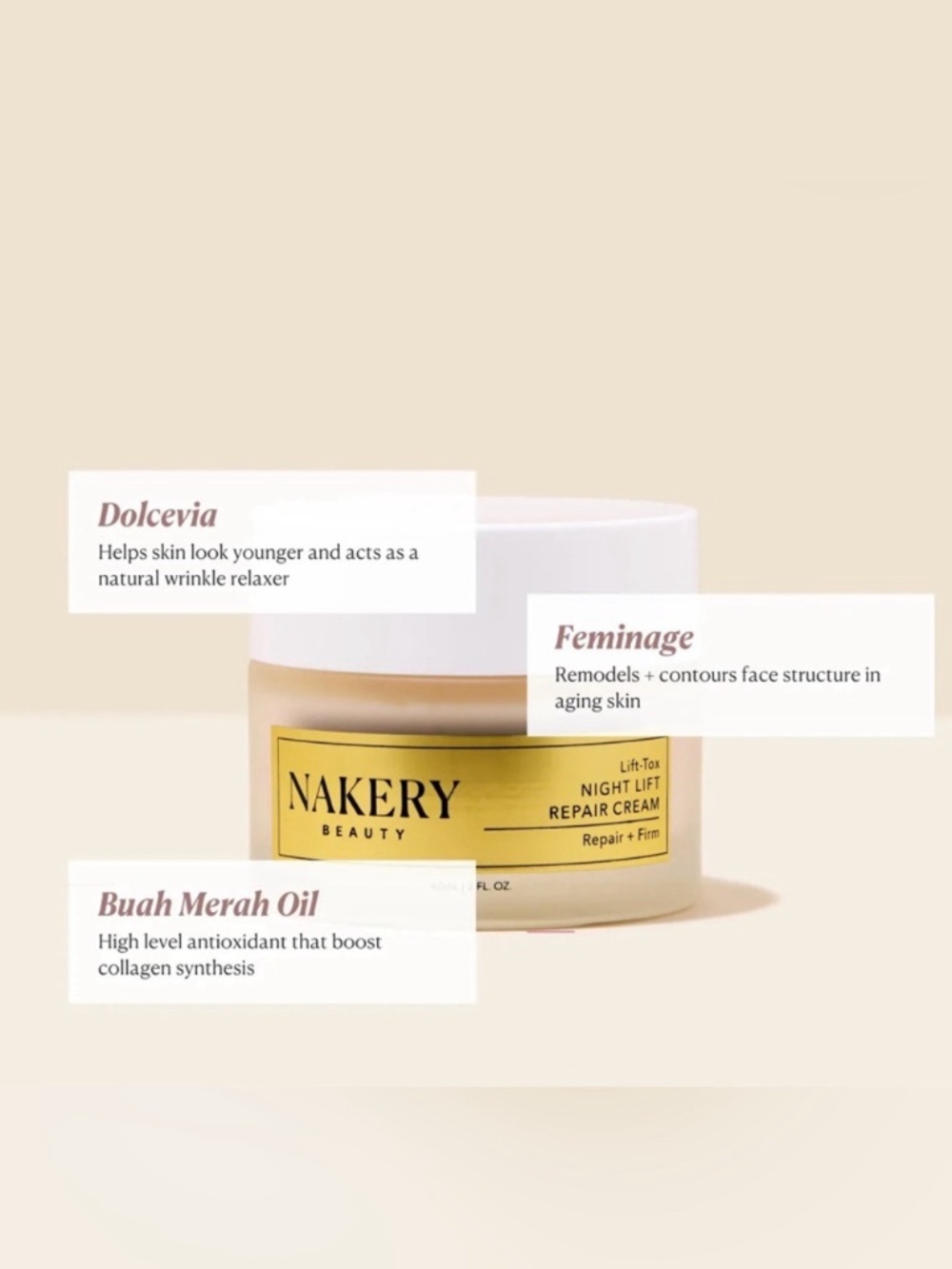 New Nakery Beauty Lift Tox Night Lift Repair Restore Cream Youthful Moisturizer